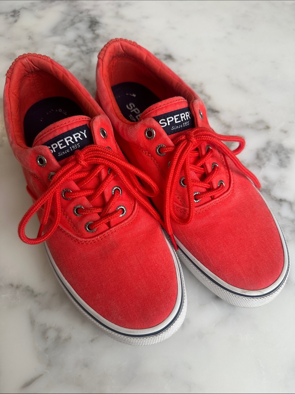 Sperry Red Canvas Lace-Up Sneakers with White Trim